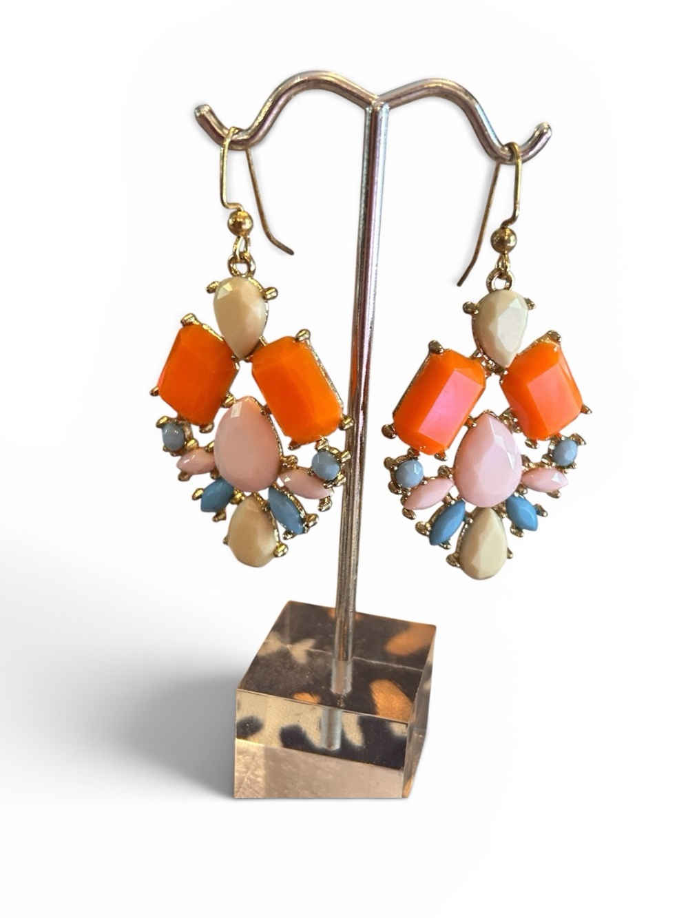 Cluster Drop Earrings Orange, Pink & Blue